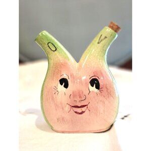 Vintage Ceramic Double-Spouted Anthropomorphic Vinegar Cruet With Smiling Face